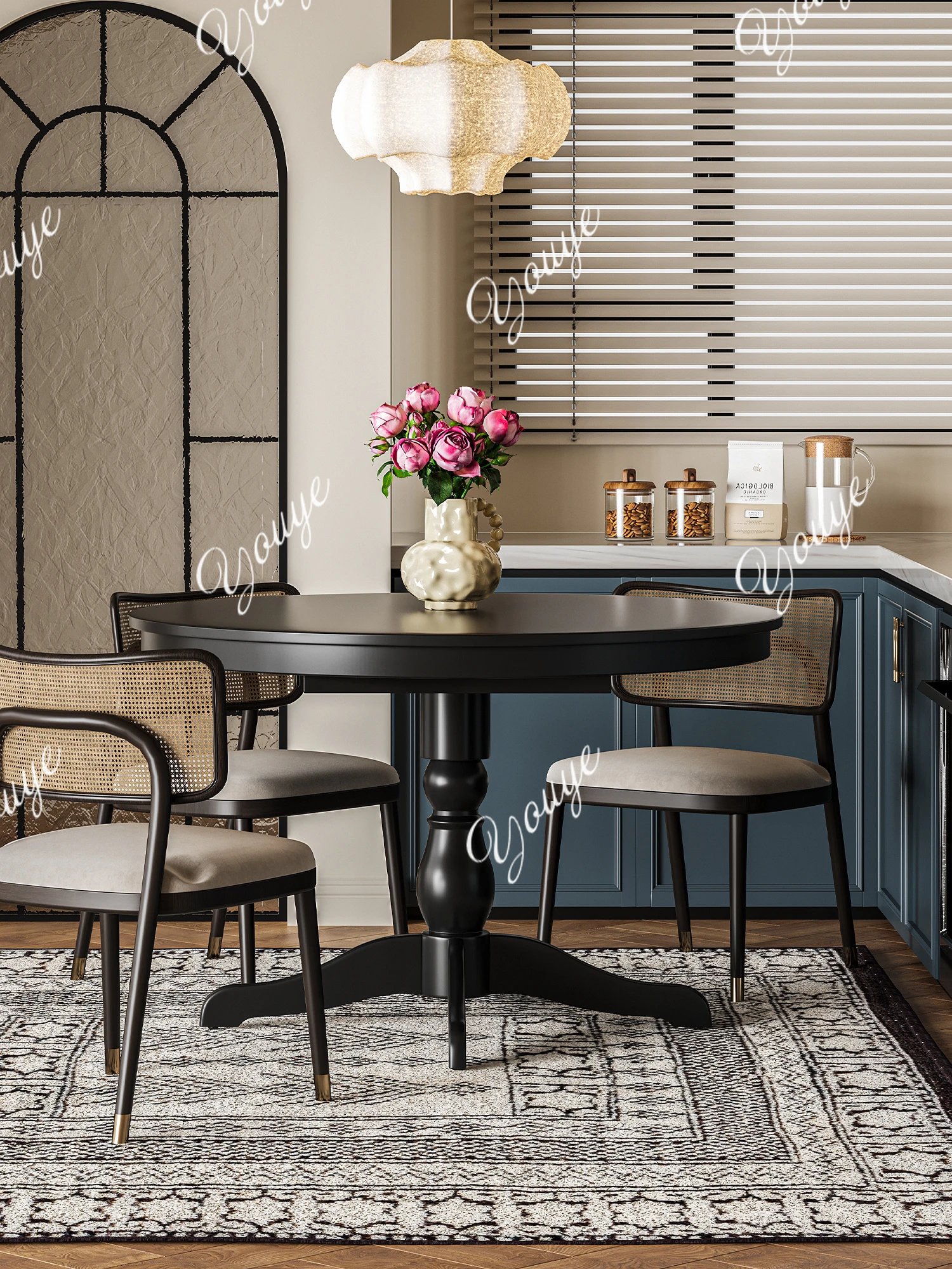 Modern simple solid wood dining table, home dining round table, light luxury high-end dual-purpose leisure table