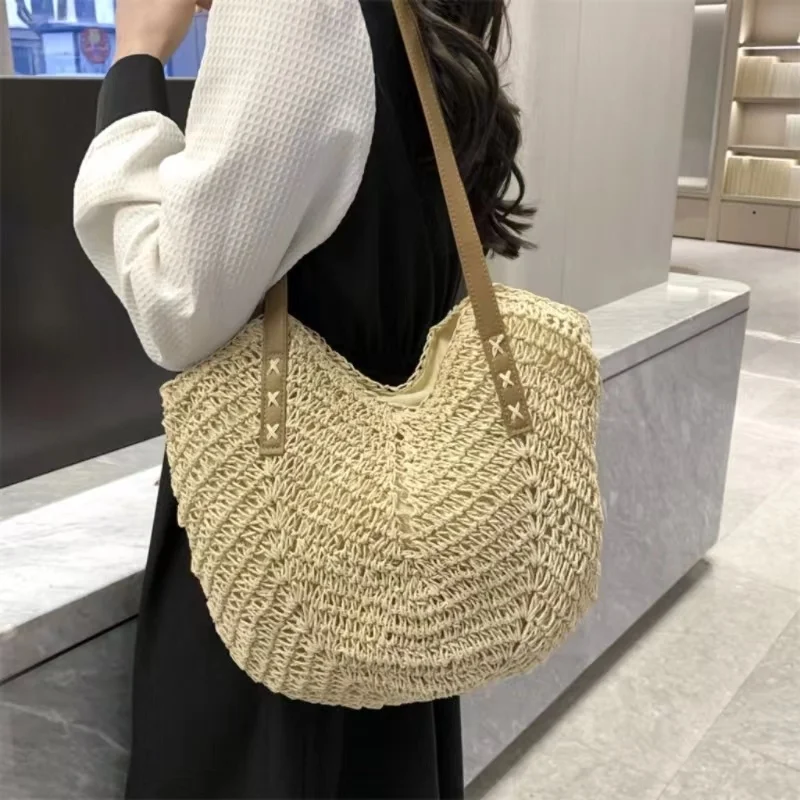 Women's Hit Fashion Beach Travel Straw Knitting Tote Bag Large Capacity New Designer Square Handbag Casual Portable Shoulder Bag