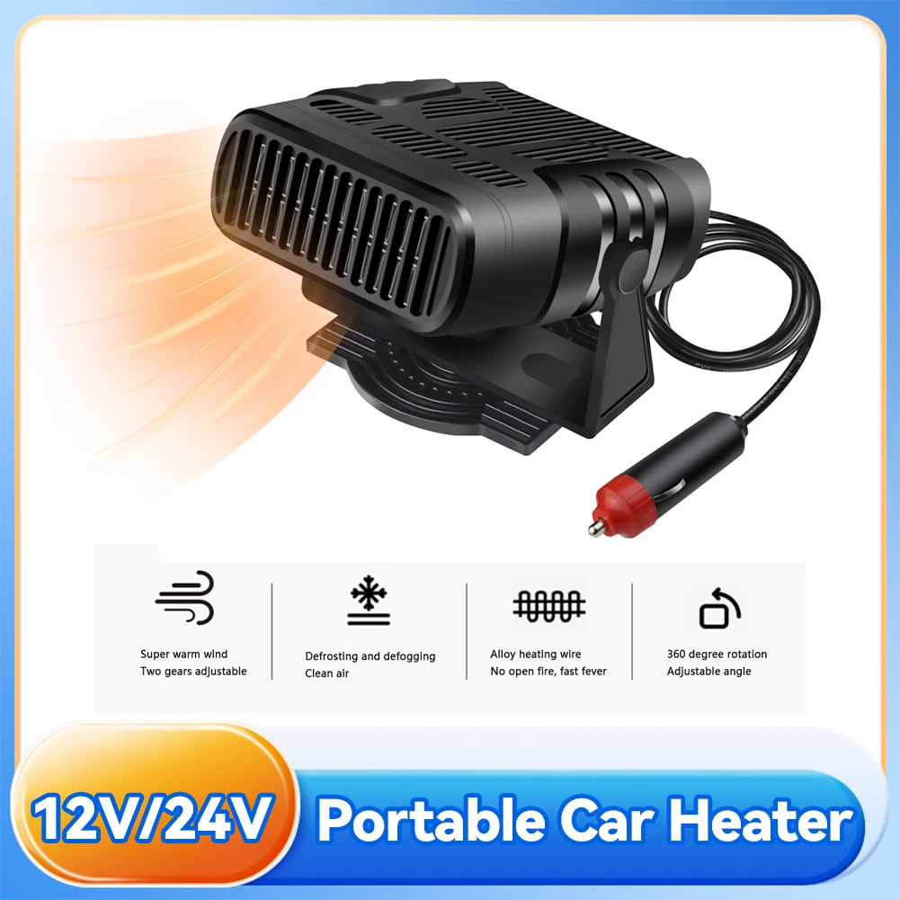 12V/24V Portable Car Heater Heating Cooling Fan Defogging Defrosting Heating Fan 360 Degree Rotating Anti-Fog Automobile Heater