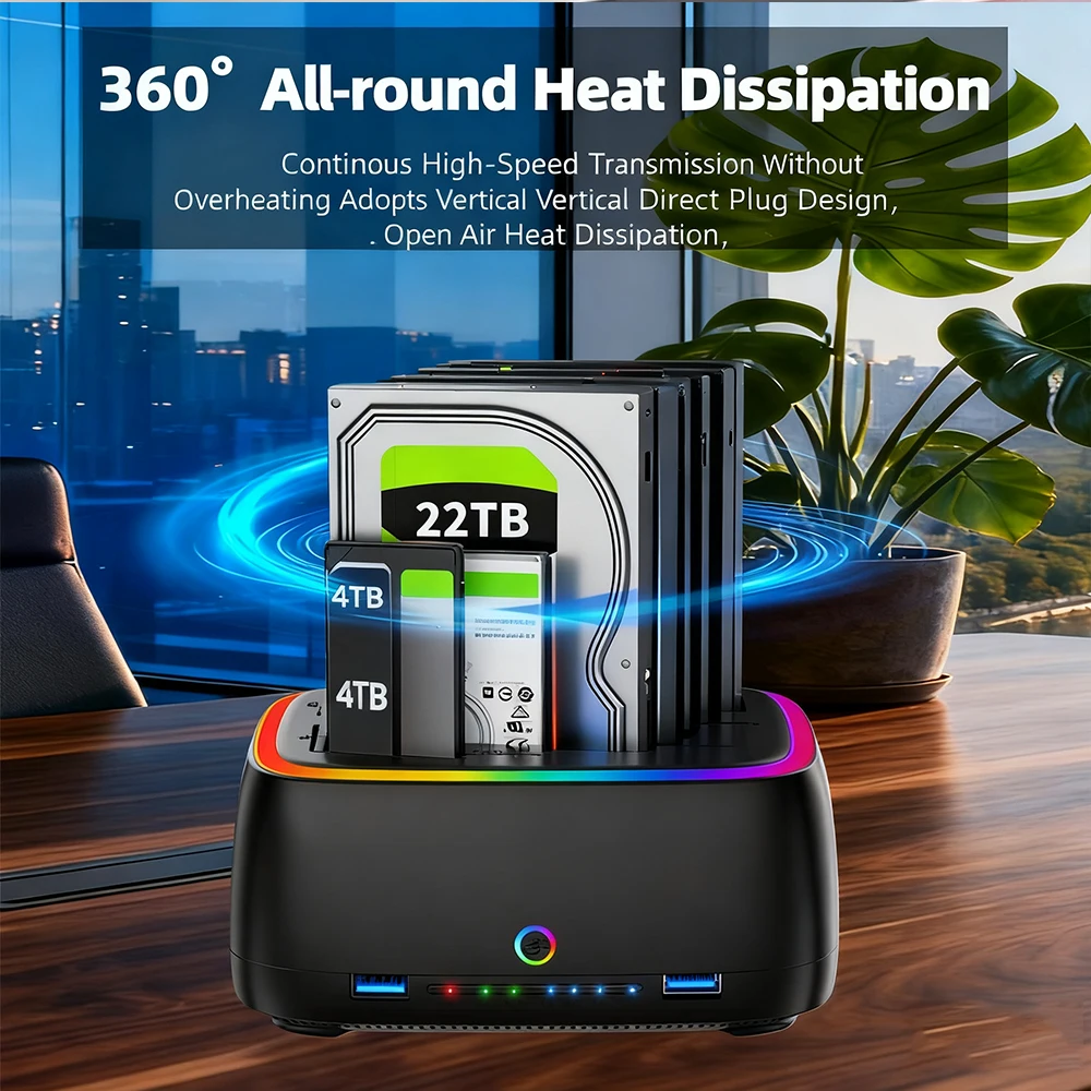 محطة محرك الأقراص الصلبة 7 في 1 ثنائي الخليج USB3.0 5Gbps SATA HDD محطة إرساء لبطاقة استنساخ HDD/SSD مقاس 2.5/3.5 بوصة TF/SD غير متصلة بالإنترنت