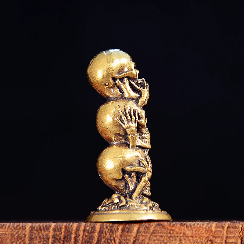 Brass Three Layers Skull Small Statue Desktop Decorations Vintage Punk Miniatures Figurines Home Decors Ornaments Crafts