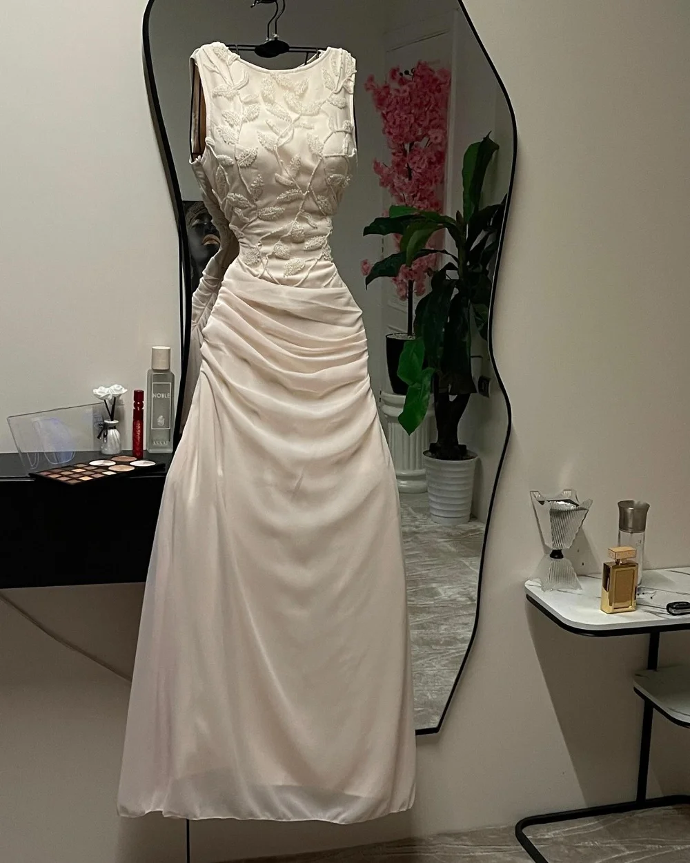 

Customized Pastrol Jersey Pleat Pattern A-line O-Neck Long Dresses Bespoke Occasion Evening High Quality Simple