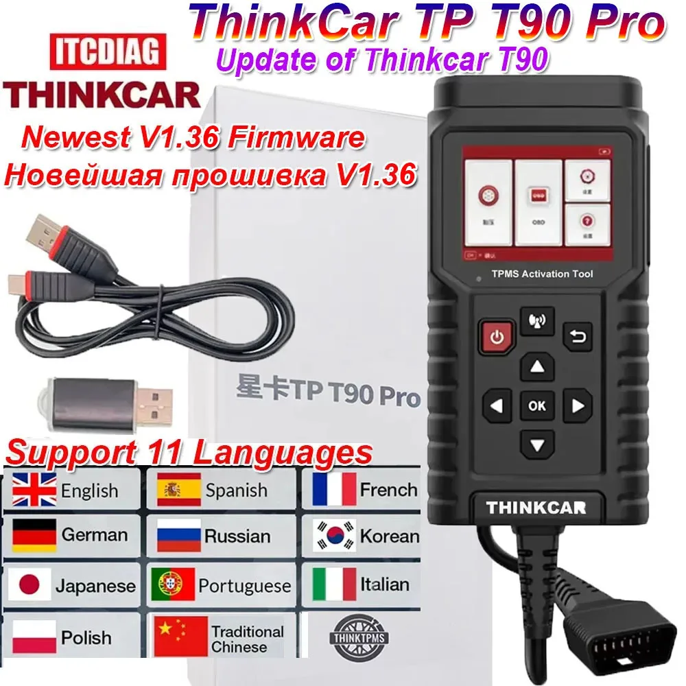 جديد V1.36 ThinkCar THINKTPMS TP T90 TPMS مبرمج TPMS أداة خدمة الاستشعار 315 ميجا هرتز 433 ميجا هرتز 2in1 أداة تشخيص ضغط إطارات السيارة #1