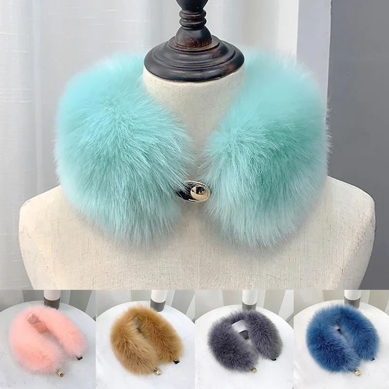 Autumn Winter Imitation Fox Fur Collar Thick Warm Neck Protection Faux Fur Collar Ladies Hair Scarves Fur Scarf For Women Gifts