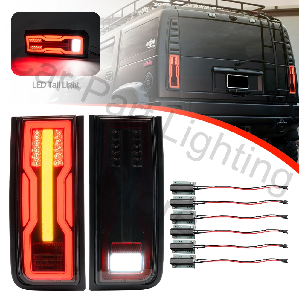 2Pcs For Hummer H2 SUV 2003 2004 2005 2006 2007-2009 LED Smoke Lens Taillight Rear Bumper Reflector Lights Turn Signal Lamp Kit