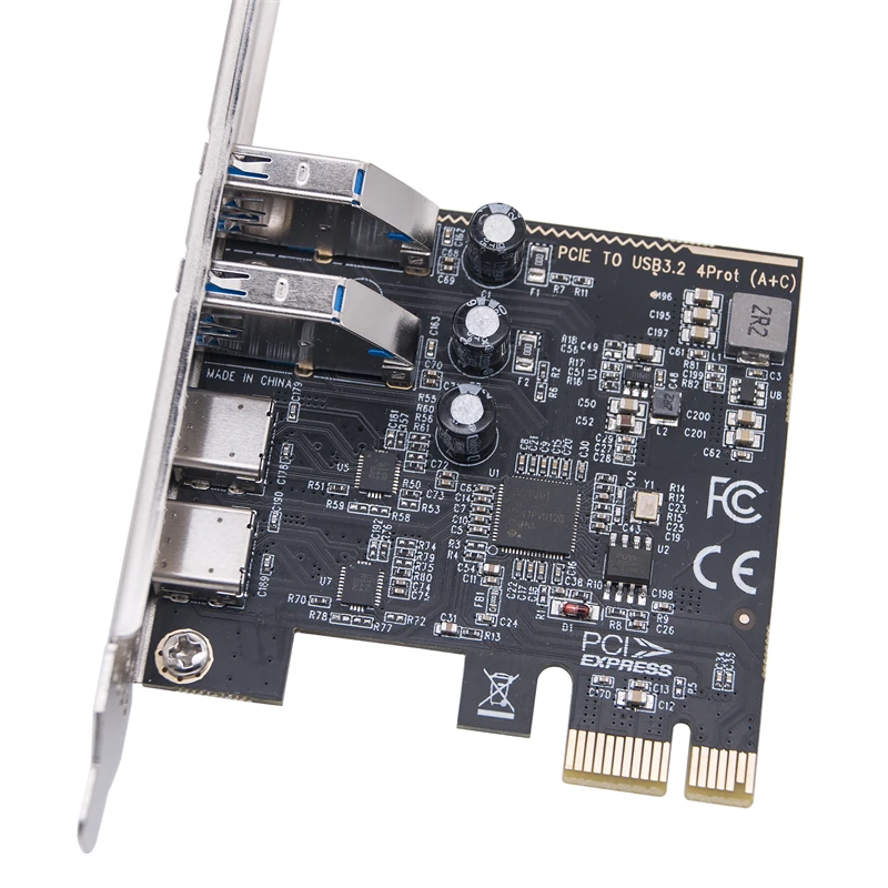PCIE USB Type C Expansion Card Adapter HUB 2Port USB-C + 2Port USB3.2 GEN1 5Gbps Riser Card with Low Profile Bracket for Desktop 2