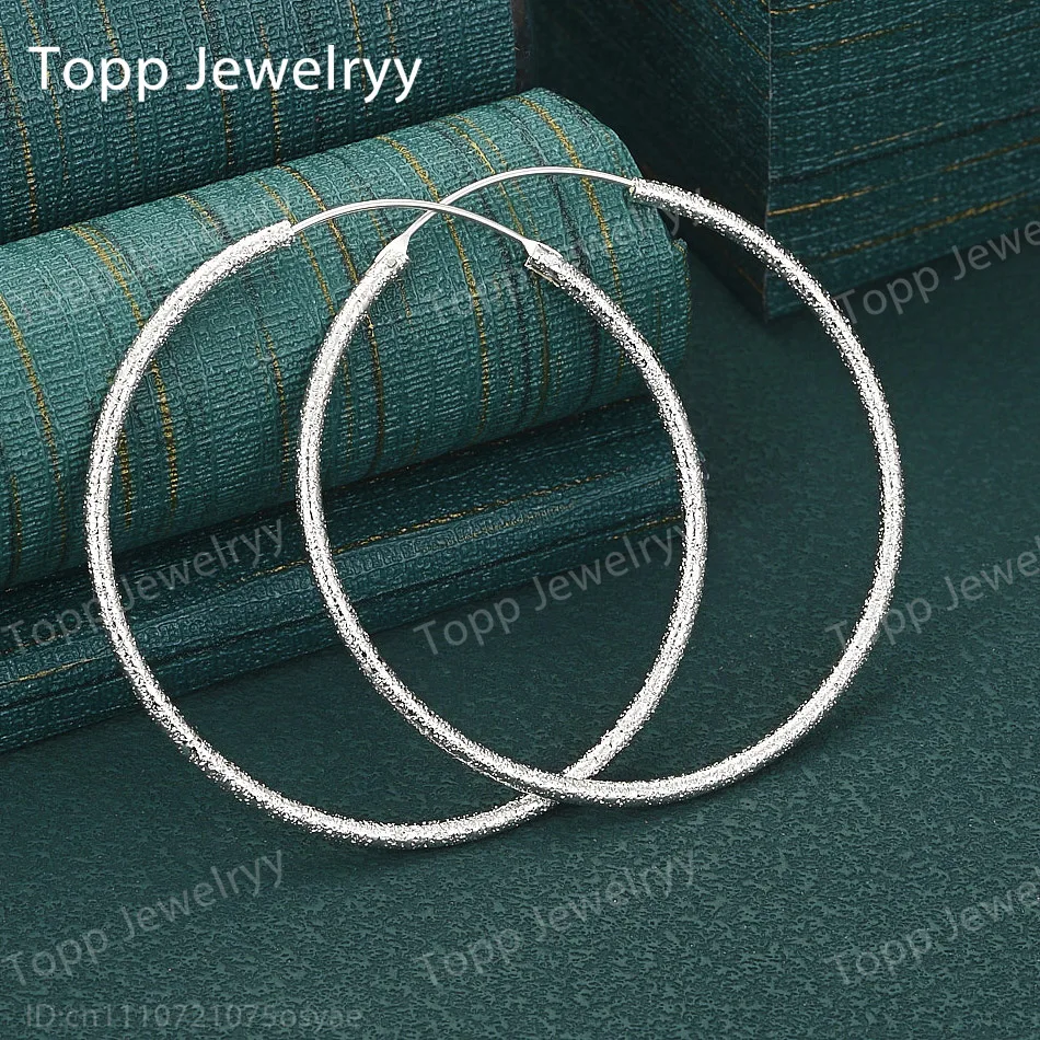Charming 925 Sterling Silver 50/60mm Fine Sparkling Large Round Hoop Earrings - Fashionable Wedding Gift for Women