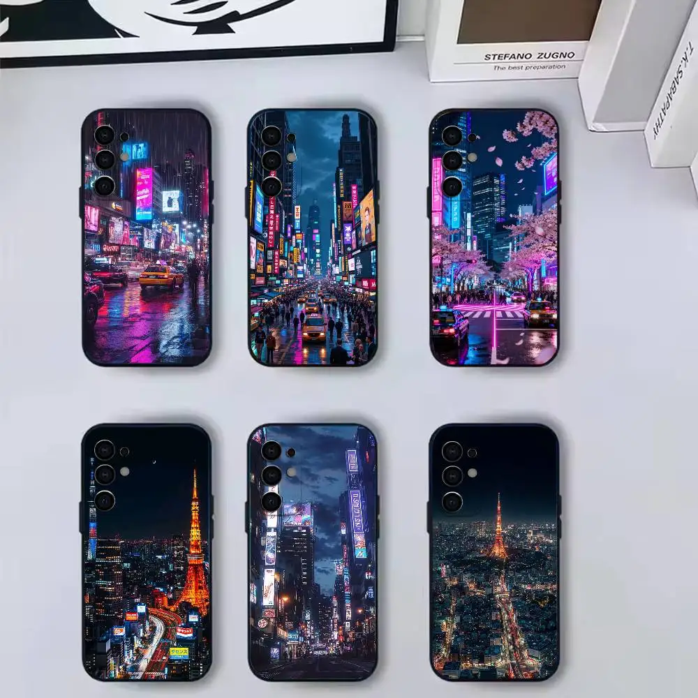 Tokyo night view  Phone Case For Samsung S 25,24,23,22,30,21,10,9,Ultra,Plus,Lite,FE,4,5 G Black Silicone Case