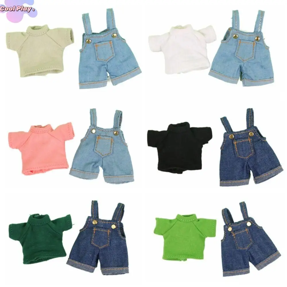 

Dolls Accessory Short Sleeved Ob11 Doll Clothes Sweatshirt Casual Wear Doll Tops Jeans Dress Up Denim Doll Suspenders 1/12 Bjd