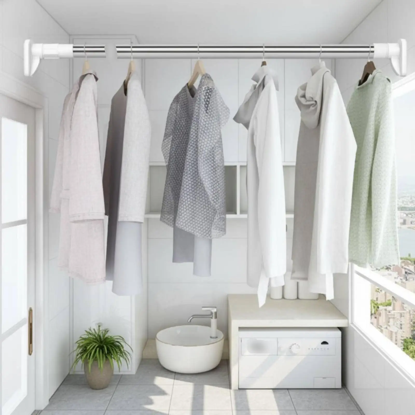 Spring Tension Curtain Rod No Drill Stainless Steel Heavy Duty Adjustable Length Pole for Bathroom Window Closet Organizer