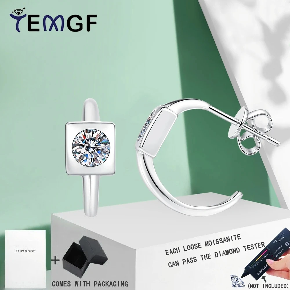 

TEMGF 5mm D Color Moissanite Earrings 925 Sterling Silver Geometric Square Ear Studs for Women Charms Fine Jewelry GRA Certified