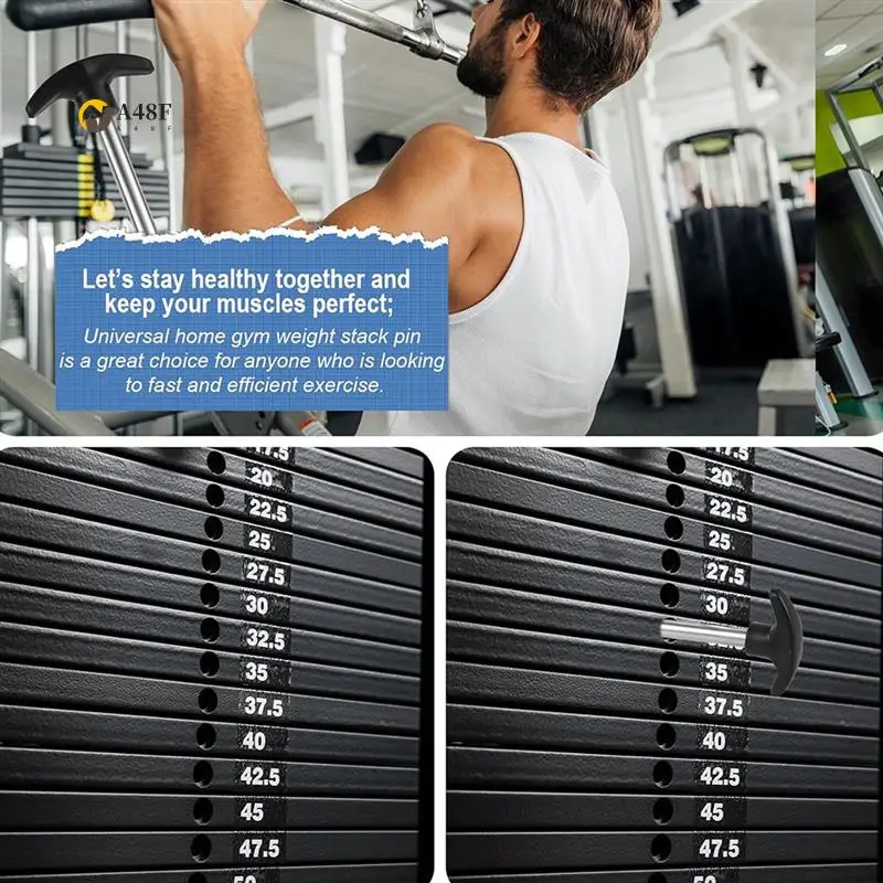 

A48F-2 шт., штифт для весового стека, диаметр растяжения 3/8 дюйма, фиксирующий пространство, штифты для машины для тяжелой атлетики, сменный штифт для стека веса