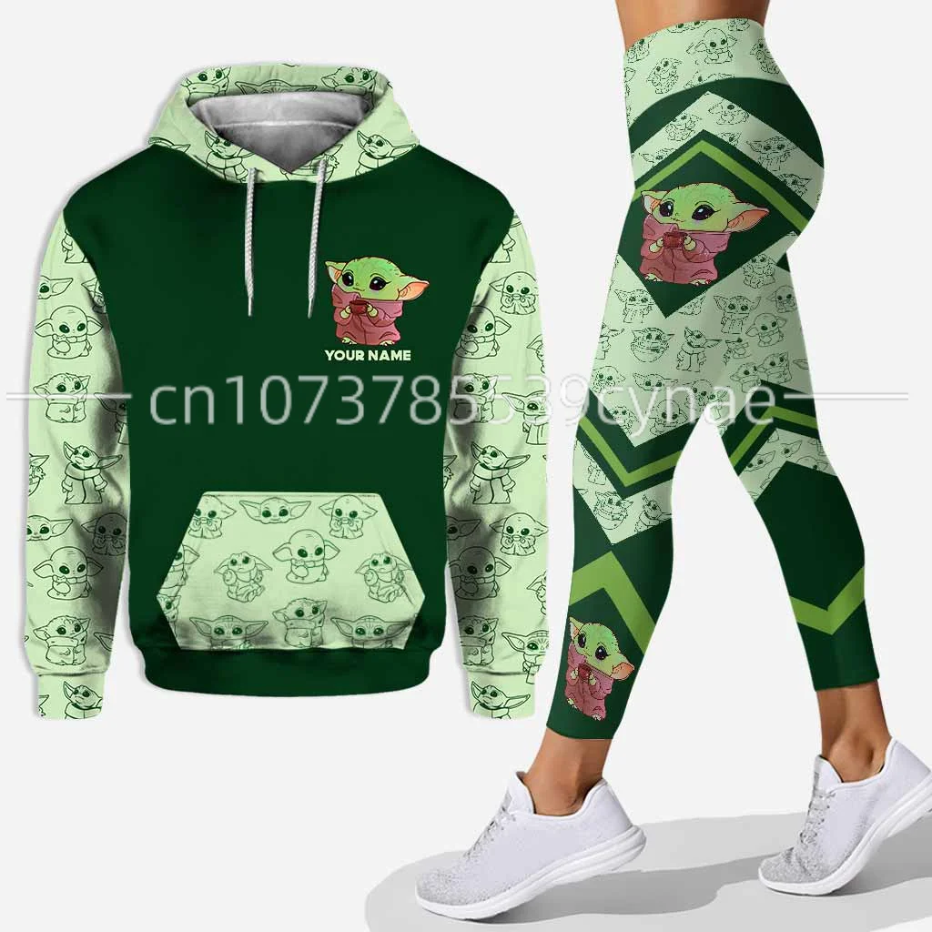 Disney Yoda Hoodie Women\'s Hoodie Set Yoga Pants Sweatpants Free Custom Name Hoodie Tights Fashion Sportswear