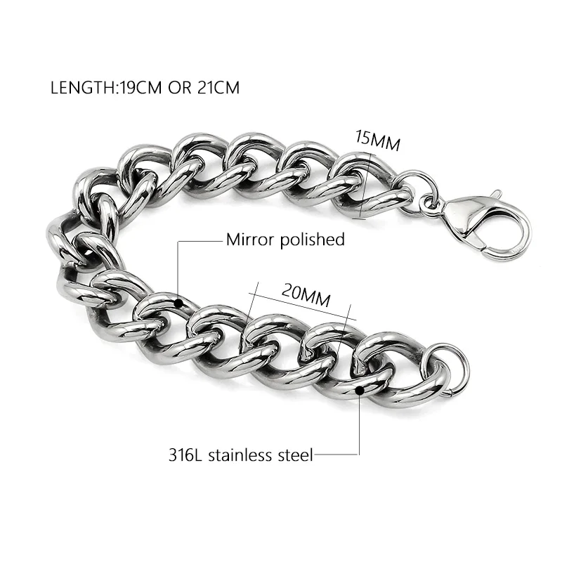 Stainless Steel thick bracelet Unisex Fashion novelity Multiple length bangle Silver Chunky lobster clasps Chain Jewelry pulsera