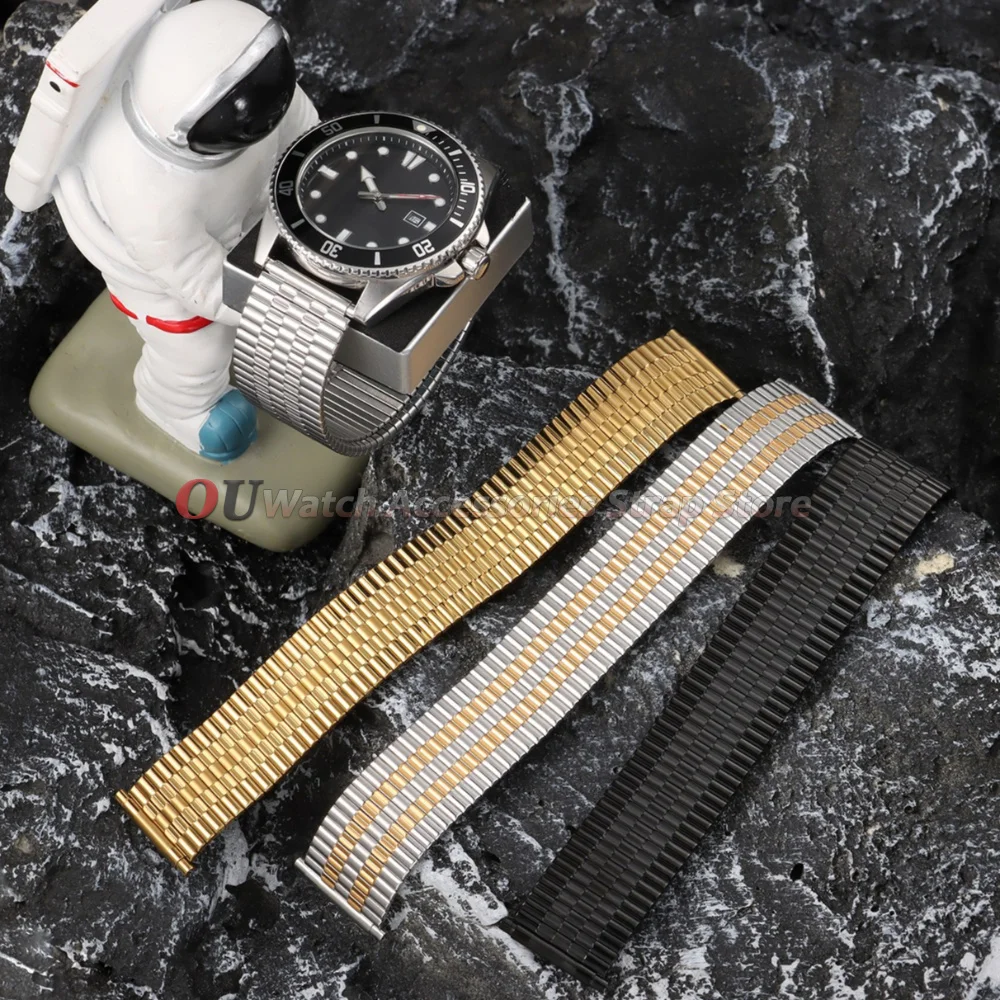 12mm 14mm 16mm 18mm 20mm 22mm Stainless Steel Elastic Watch Band for Seiko Men Women Bracelet Silver Gold Metal Expansion Straps image 5