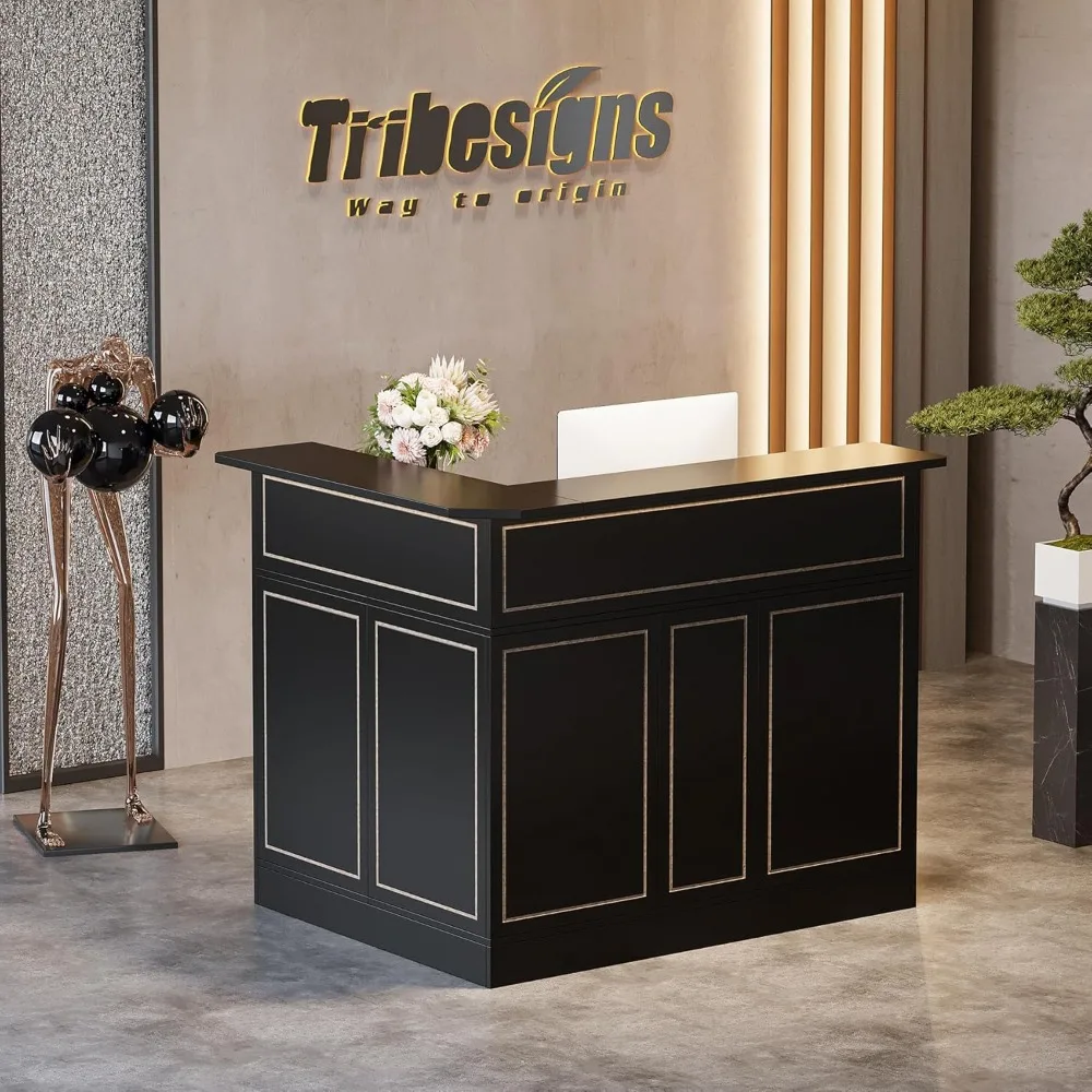 L-Shaped Bar Cabinet, 4-Tier Corner Bar Unit with Stemware Racks, Black