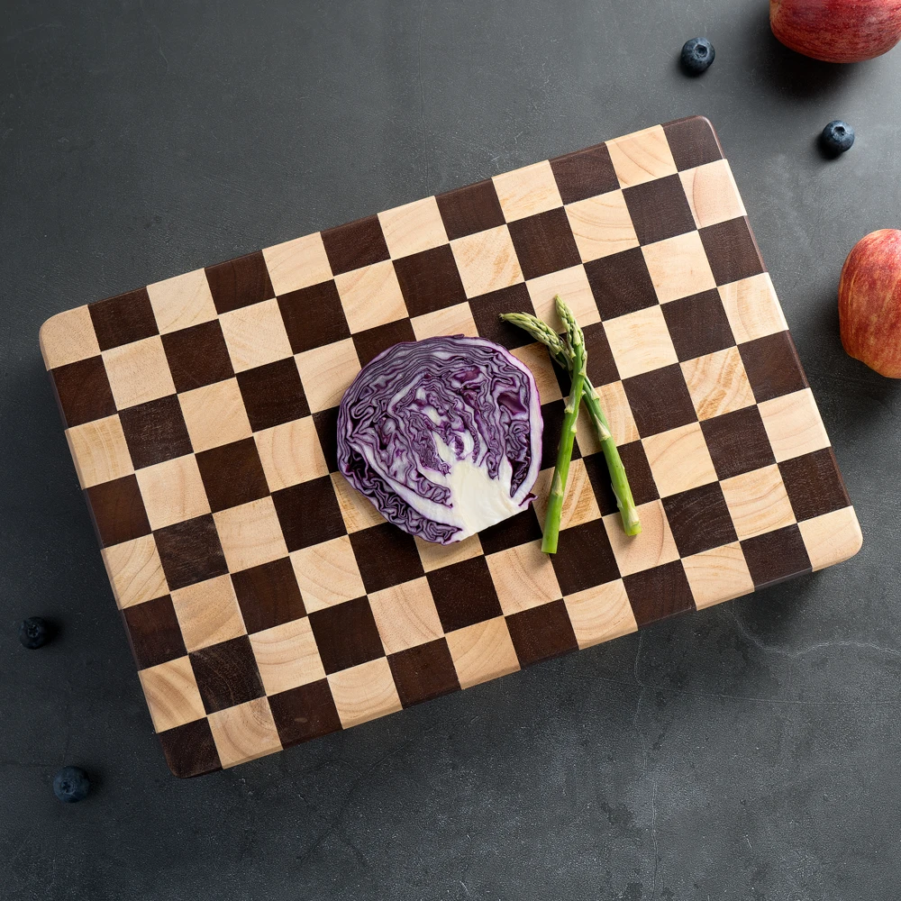 

Rubber wood splicing chopping board, checkerboard texture, usable on both sides, mold proof cutting board, 36X24X5CM