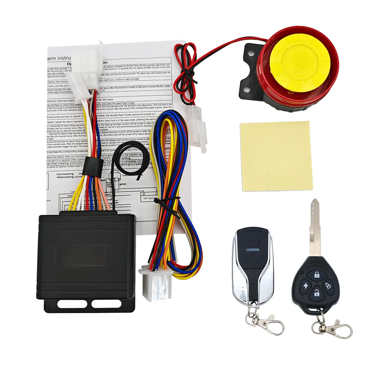 Universal Motorcycle Alarm System One-way with Engine Start Remote Control Key Fob 12V with Overload Protector