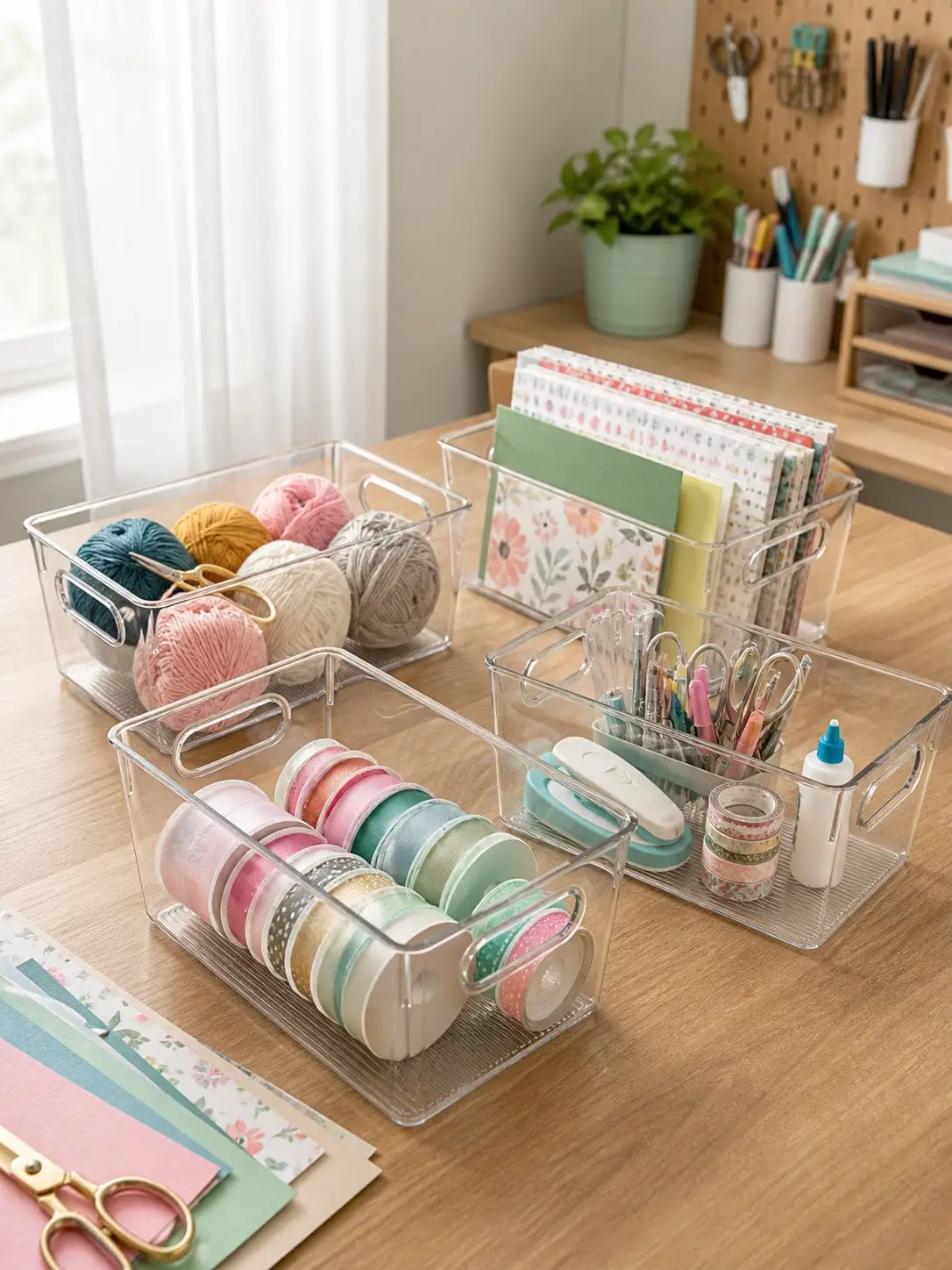 12-Pack Clear Storage Bins with Handles, Open-Top Organizer Set for Office Desk, Stationery and Home Organization view 4