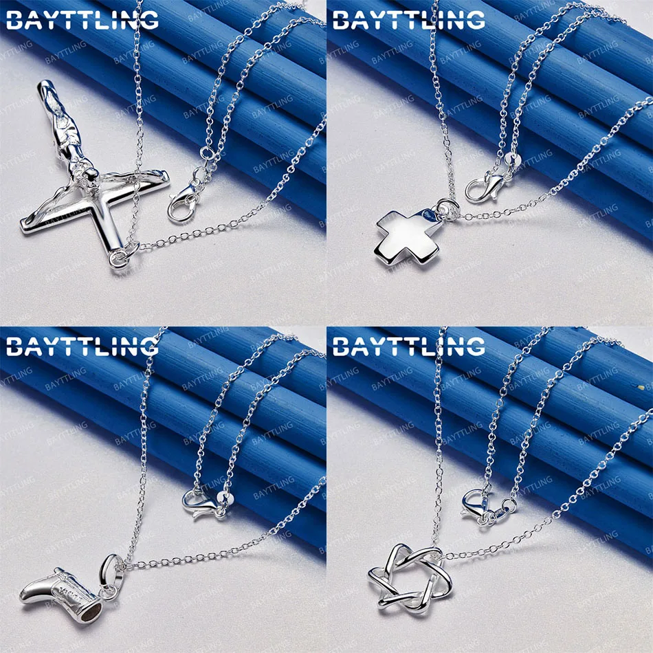 

Luxury 925 Sterling Silver 16-30 Inch Delicate Cross Star Pendant Necklace Women's Accessories Wedding Jewelry