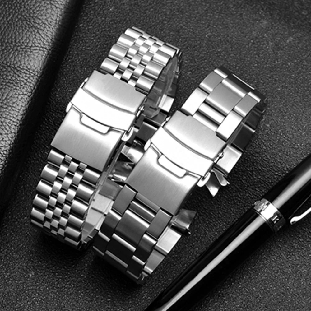 20mm 22mm Solid Stainless Steel Strap for Seiko SKX007 SKX009 Jubilee Men Metal Curved End Diving Watch Band Bracelet for Casio