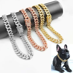 Collare cubano con diamanti a catena per cani collare a catena in metallo da passeggio con fibbia sicura di Design, accessori per gioielli con collare cubano per gatti da compagnia