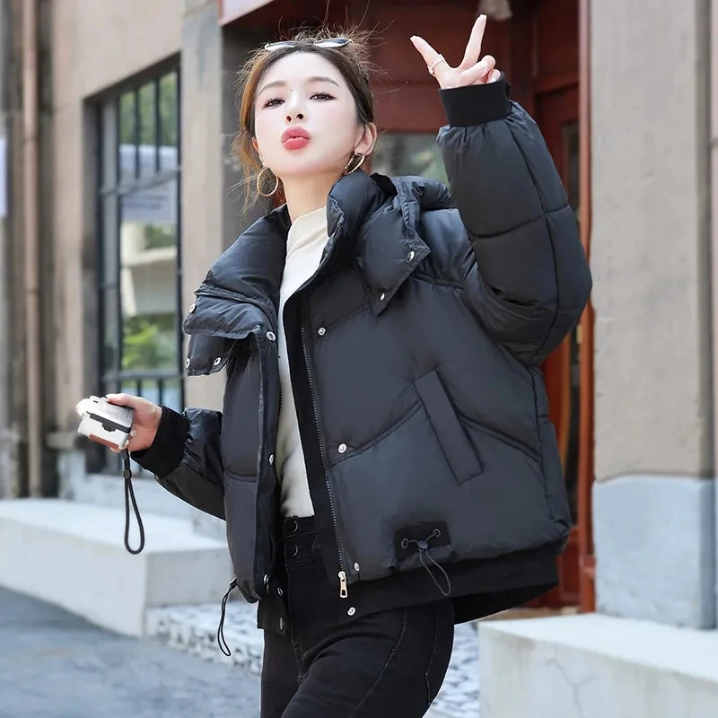 Cappotto da donna in cotone Faion Winter 2025 ort Thi caldo con cappuccio in denim patchwork coreano Sle Bread Coat Marchio Tagkita