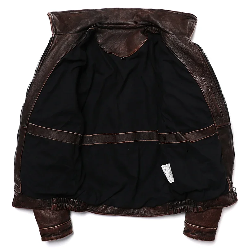 2025 New Vintage Brown Genuine Leather Jacket Air Force  Style Cowhide Coat Men Slim Fashion Biker Jacket Flight Cloth