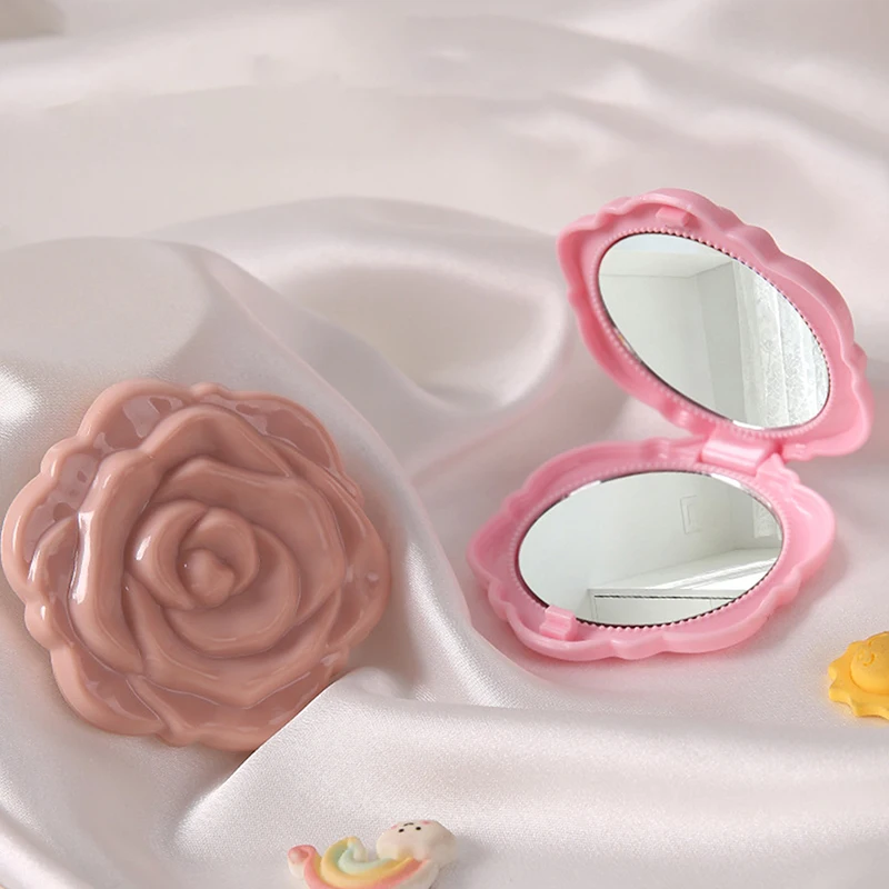 1PCS Portable Retro Rose Flower Mini Mirror Small Pocket Makeup Mirror Double Sided Hand Mirrors Compact Cosmetic Beauty Tool