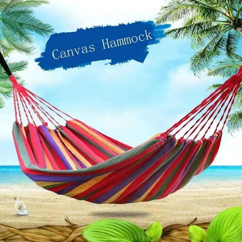 Summer Single Wide Thick Canvas Hammock Outdoor Camping Backpackaging Leisure Swing Portable Hanging Bed Sleeping Swing Hammock