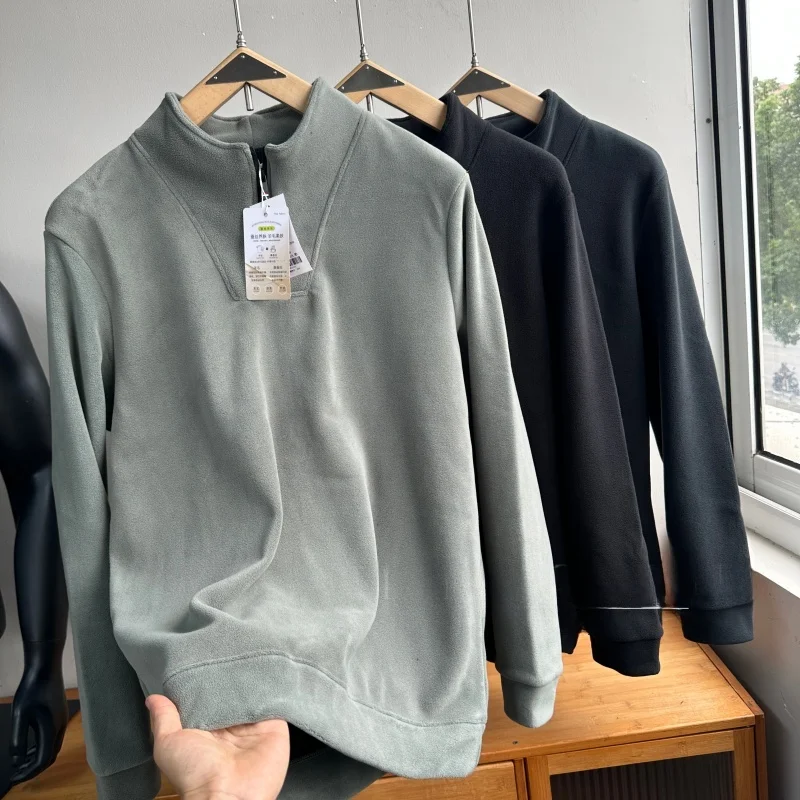 

Двусторонняя теплая зимняя мужская толстовка на молнии с воротником-стойкой, удобная посадка, повседневный стиль, длинный рукав, уличная одежда