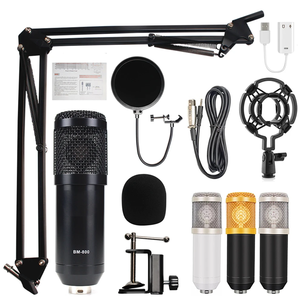 Bm 800 Condenser Studio Recording Podcast Kaorake Microphone Mic Kit Set Bm800 Professional Usb Radio Desktop for Pc Computer