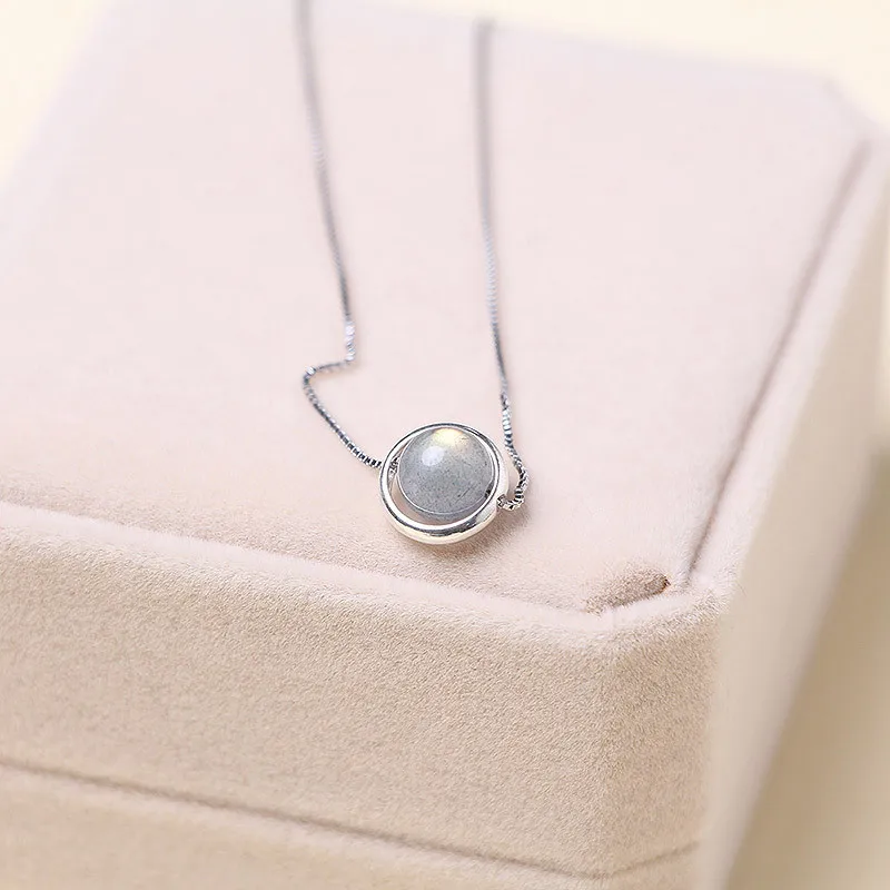 Wholesale 925 Sterling Silver Round Moonstone Crystal Choker Necklaces For Women Girl Fine Jewelry JY020