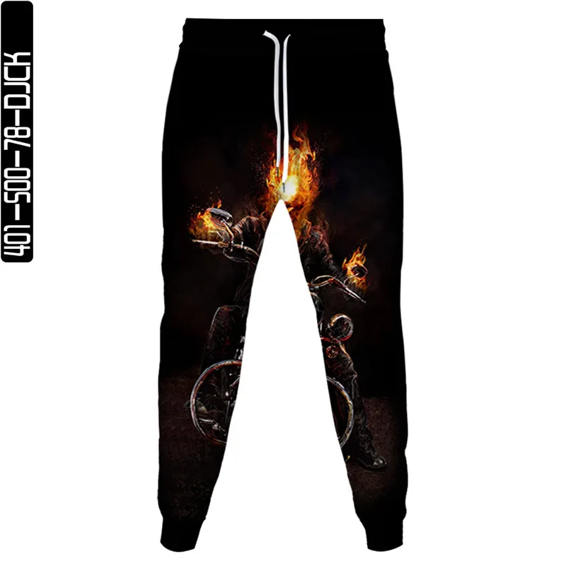 2023 Holloween Men Punk Style Party Wear Jogging Pants Blue Flame Fire DJ Skull Print Women Fashion Pants Outdoor Casual Trouser