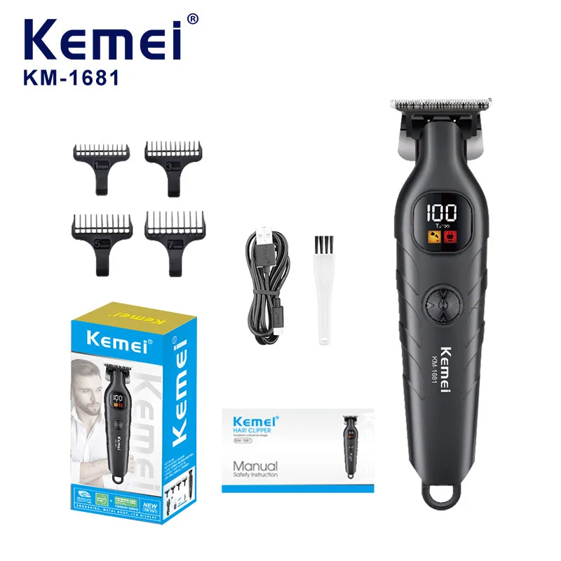 Kemei 1681 آلة قص الشعر المهنية السعر المنخفض مشابك الشعر المنزلية الحلاق اللاسلكية قابل للتعديل مشط قابلة للشحن الشعر المتقلب