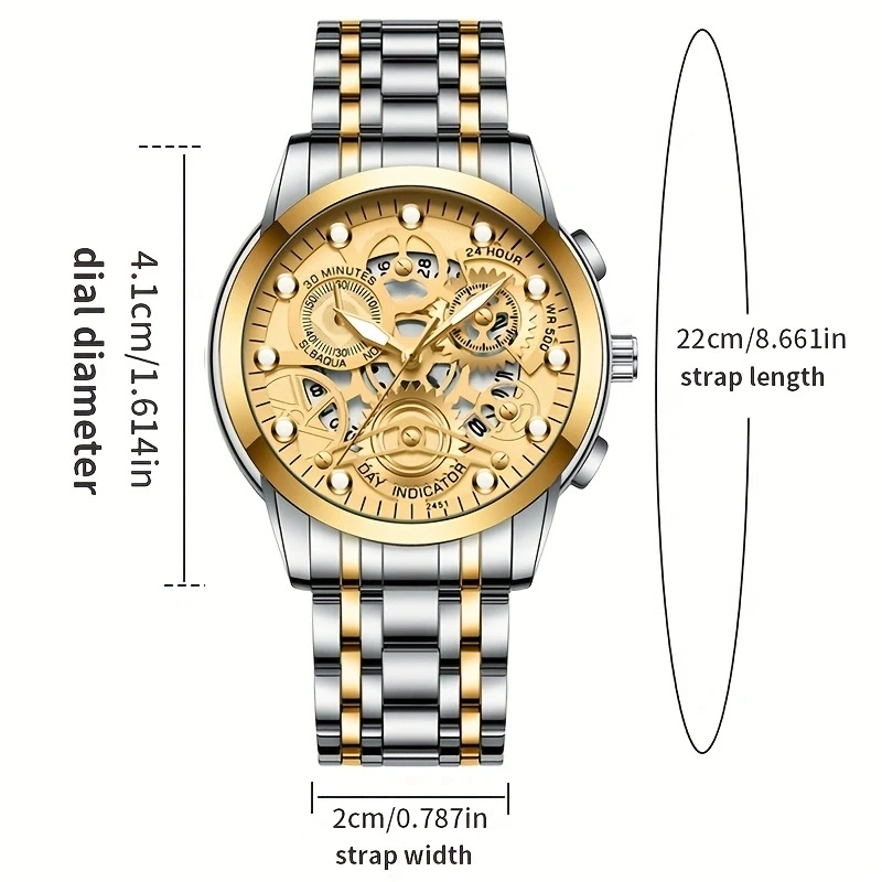 VA VA VOOM 브랜드 남성 시계 41mm 패셔너블한 속이 빈 다이얼 3Bar 방수 블랙 스테인리스 스틸 쿼츠 무브먼트 남성 시계 reloj