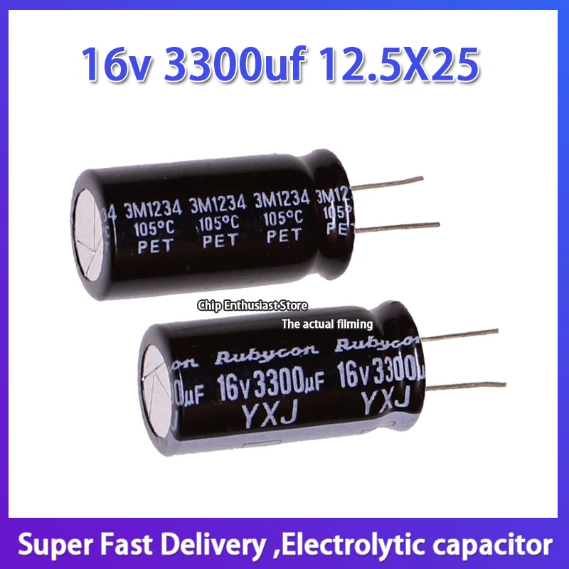 5PCS Rubycon imported electrolytic capacitor 16v 3300uf 12.5X25 Ruby YXJ high frequency long life