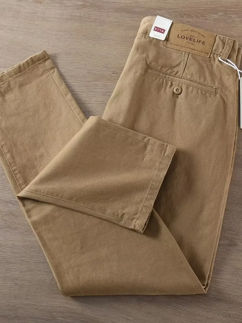 American Style Heavy Duty Work Pants Men's Autumn Washed Pure Cotton Straight Leg Casual Trousers Wear Resistant Commute Khak...