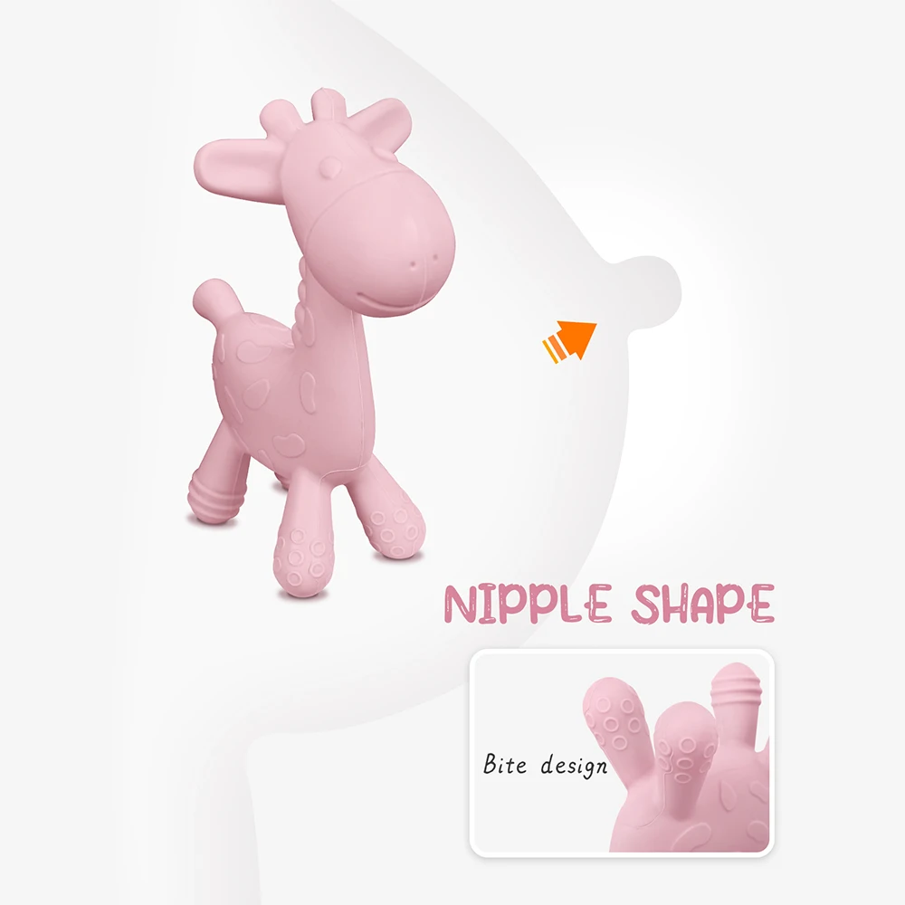 Mordedor de silicona con forma de Animal para niños, juguete para masticar con forma de jirafa, educativo sensorial, regalos, 2 uds.