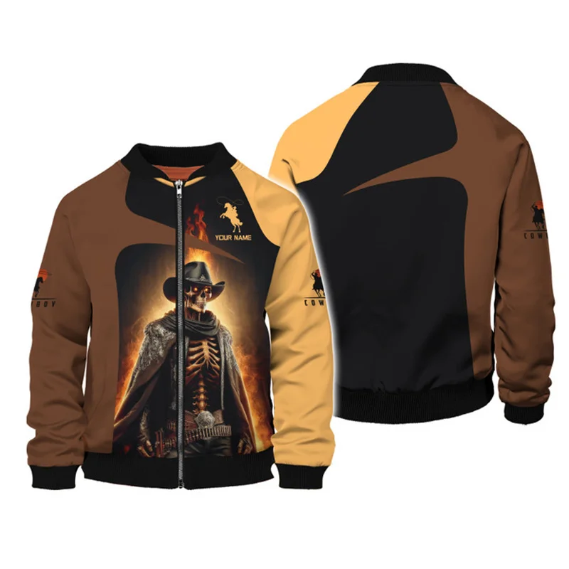 

Harajuku Fashion West Cowboy Men Bomber Jacket Custom Name 3d Printed Jacket Men Clothes Autumn Winter Overszie Zipper Coats