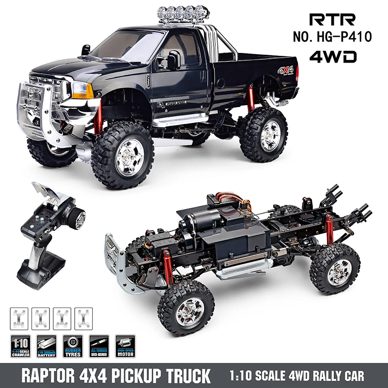 1/10 RC HG Pickup Truck P410 4*4 Rally Racing Crawler Car Model 2.4G Radio Motor ESC Outdoor toys for boys gift TH16939-SMT6