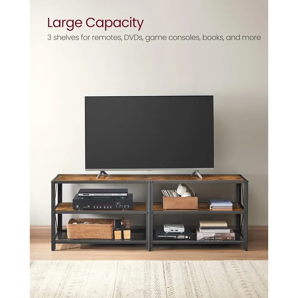 

TV Stand, 3-Tier Steel Frame TVs Console, up to 70 Inches Entertainment for Living Room, TV Stand