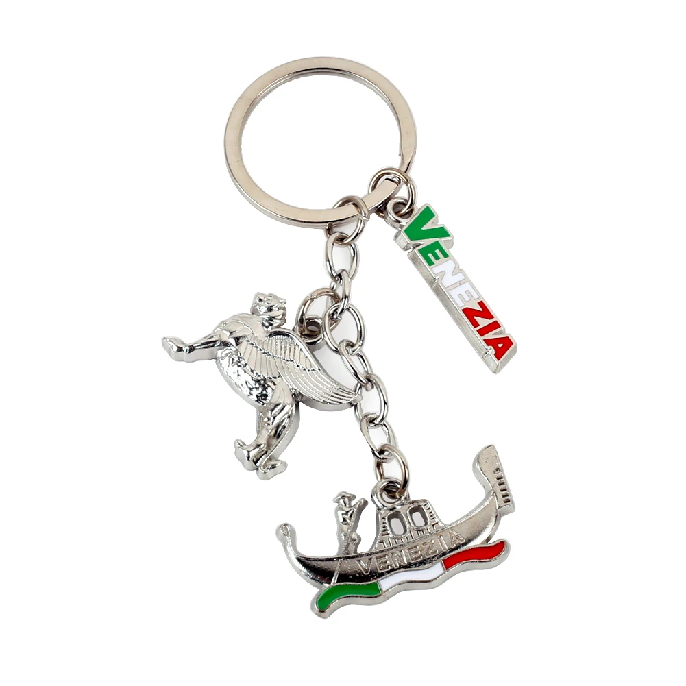 Venezia Italy Keychain With Gondola & Winged Lion Italian Travel Souvenir Keyring Fashion Metal Jewelry Gift For Tourists Crafts
