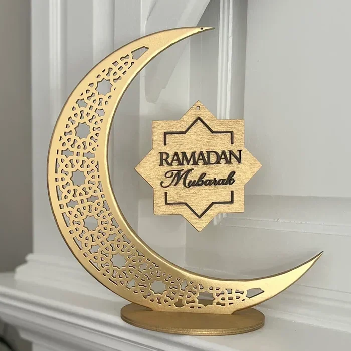 Islamic Decor Eid Gift Ramadan Table Decor Wooden Crescent Moon Ramadan Eid Moon