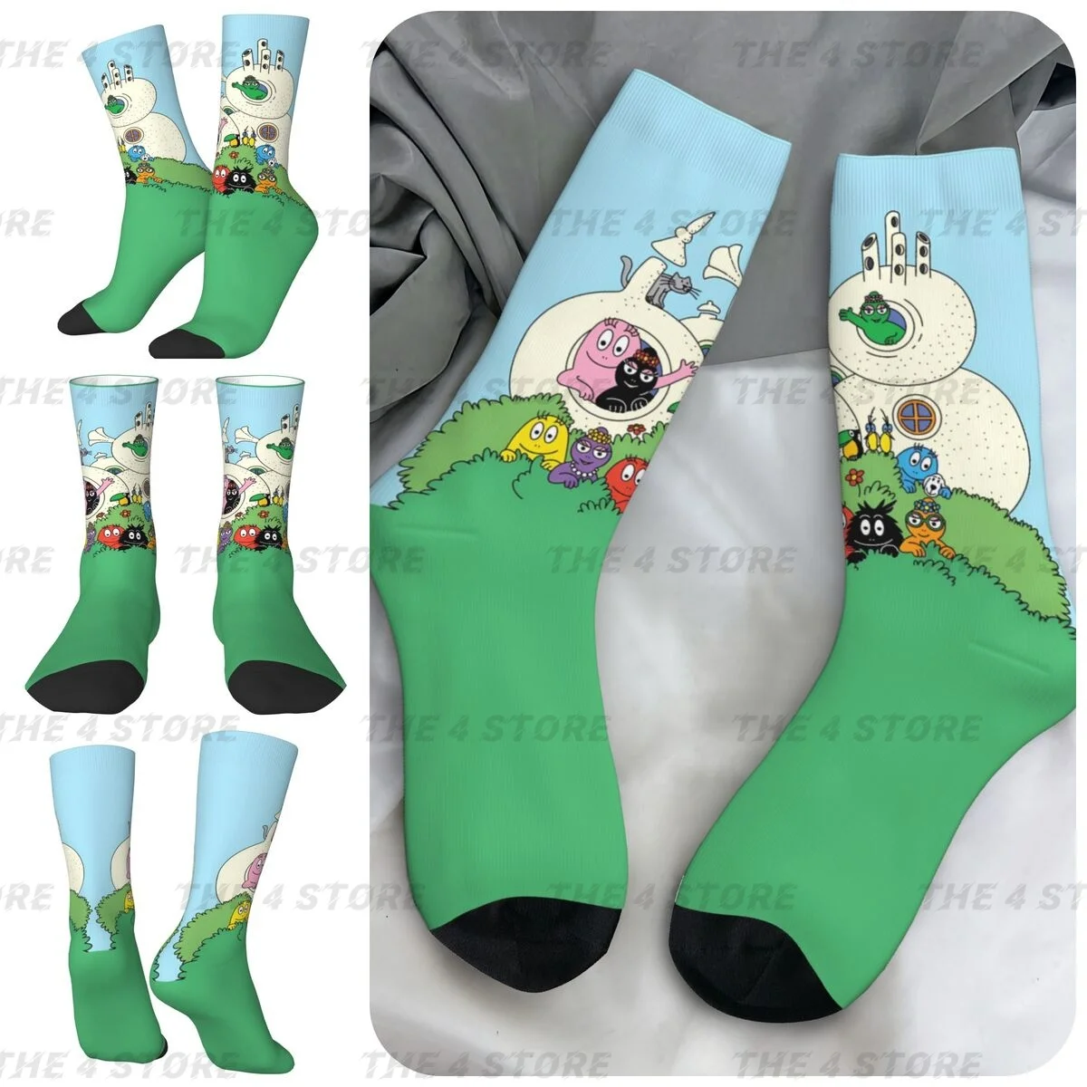 

High elasticity polyester fiber 3D printing cosy Unisex Running Barbapapa One Big Happy Family 4 Interesting Four Seasons Socks