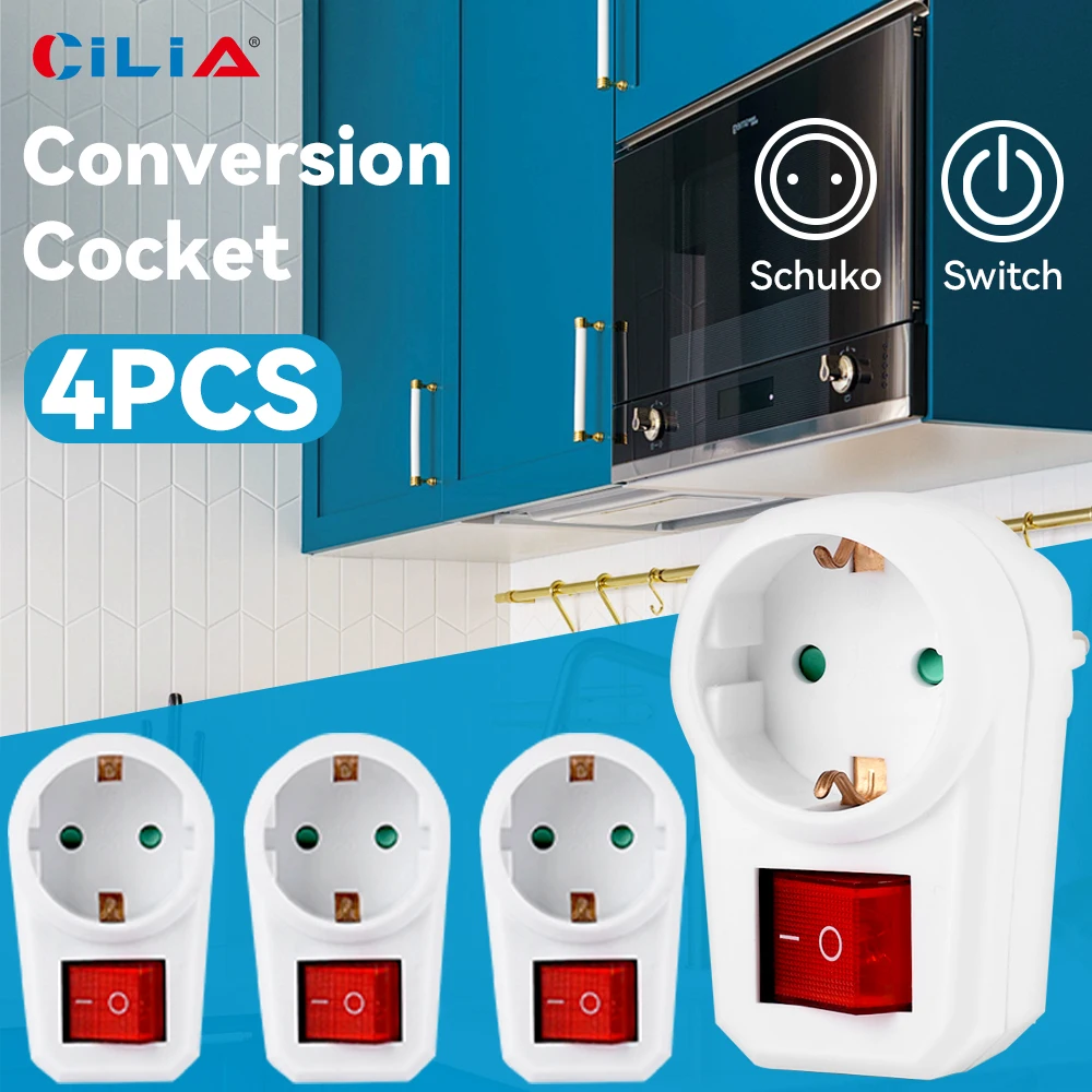 

1/2/4pcs CILIA EU to [Your Country] Plug Adapter with Switch - Home Travel Converter，white,for office