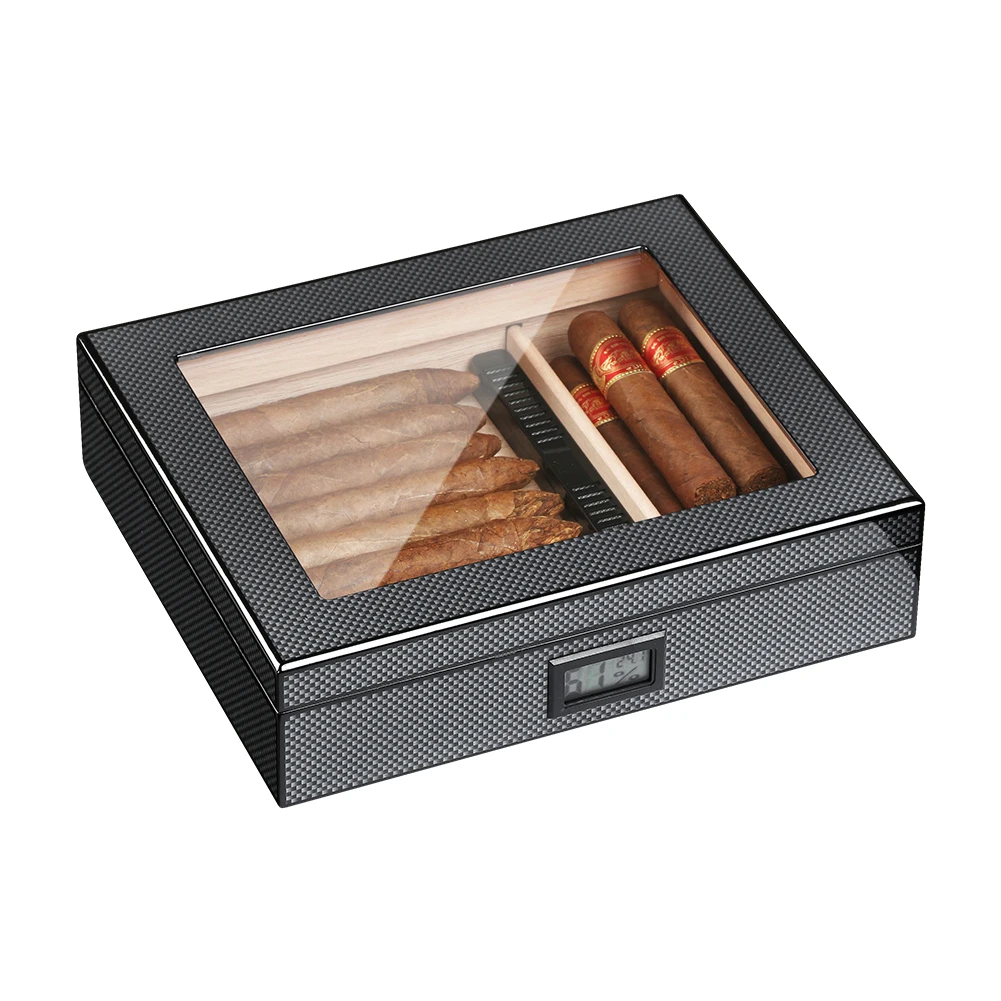 GALINER Cedar Wood Humidor Box Home Portable Cigar Storage Tool With Humidifier Hygrometer Fit 20 CT Glass Top Cigar Humidor