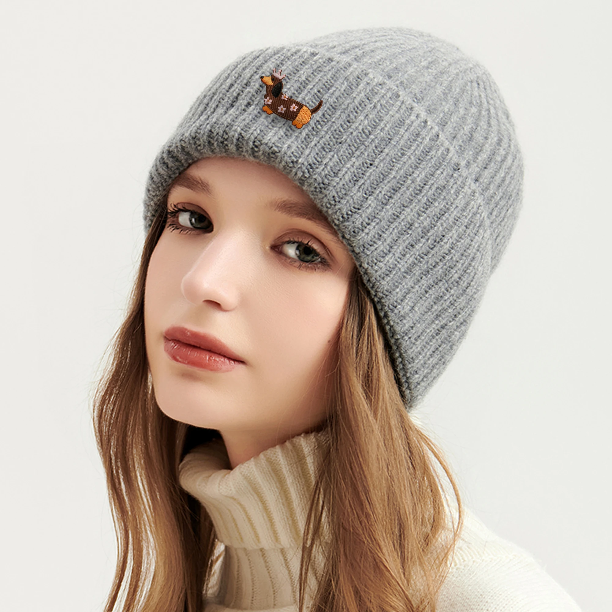 Einfarbige Strickmütze für den Winter, winddichte und warme Damen-Wollmütze, vielseitige Kuppelmütze