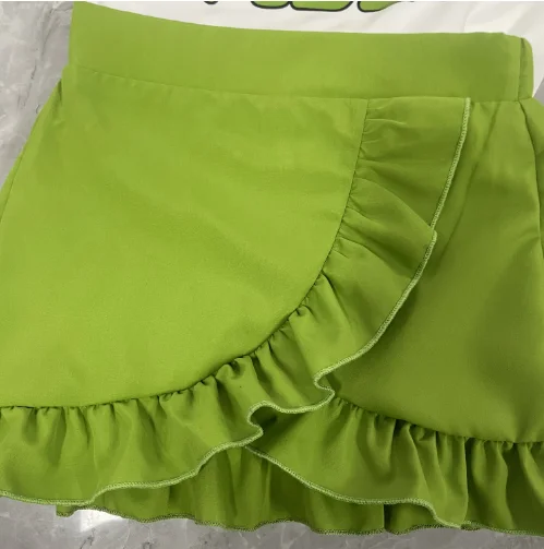 2 piece Summer Girls Cool Breathable thin T-shirt + Skirt - Green