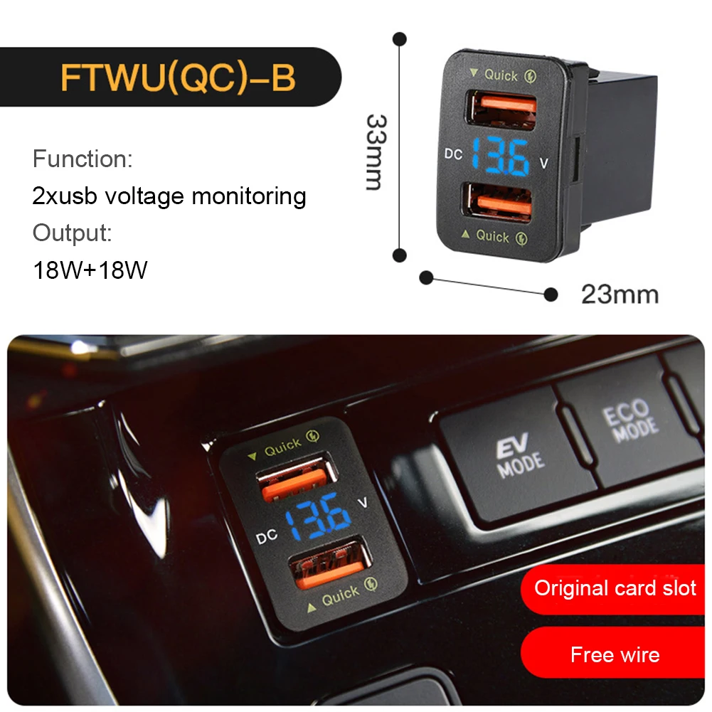

Автомобильное зарядное устройство с двумя USB-портами, дисплей напряжения, двойная быстрая зарядка через USB, 36 Вт, интеллектуальная защита, светодиодный мониторинг напряжения QC3.0 Smart Fast Cha